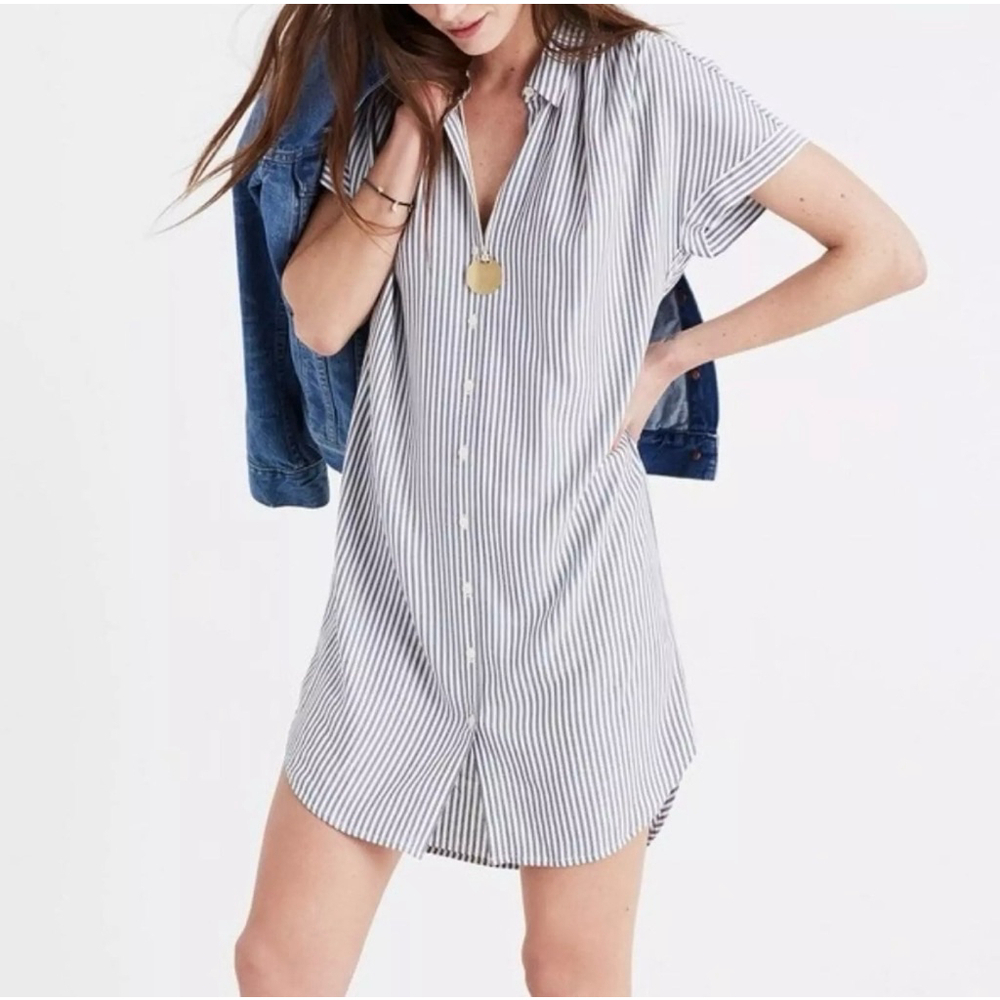 MADEWELL Size Large Central Striped Shirt Dress Button Down Front